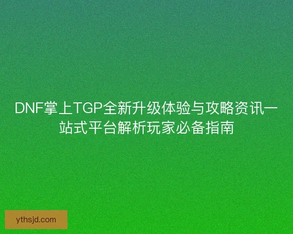 DNF掌上TGP全新升级体验与攻略资讯一站式平台解析玩家必备指南